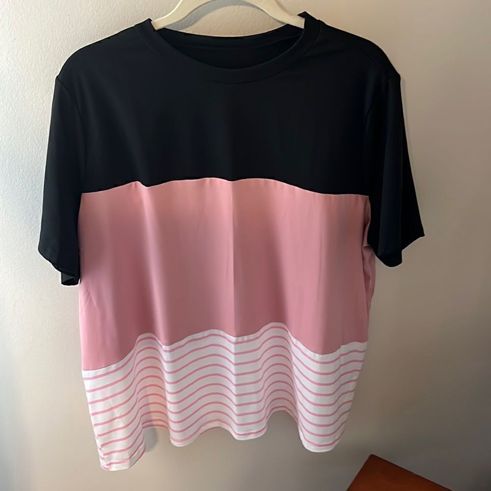Black/Pink&White striped at the bottom shirt size XL